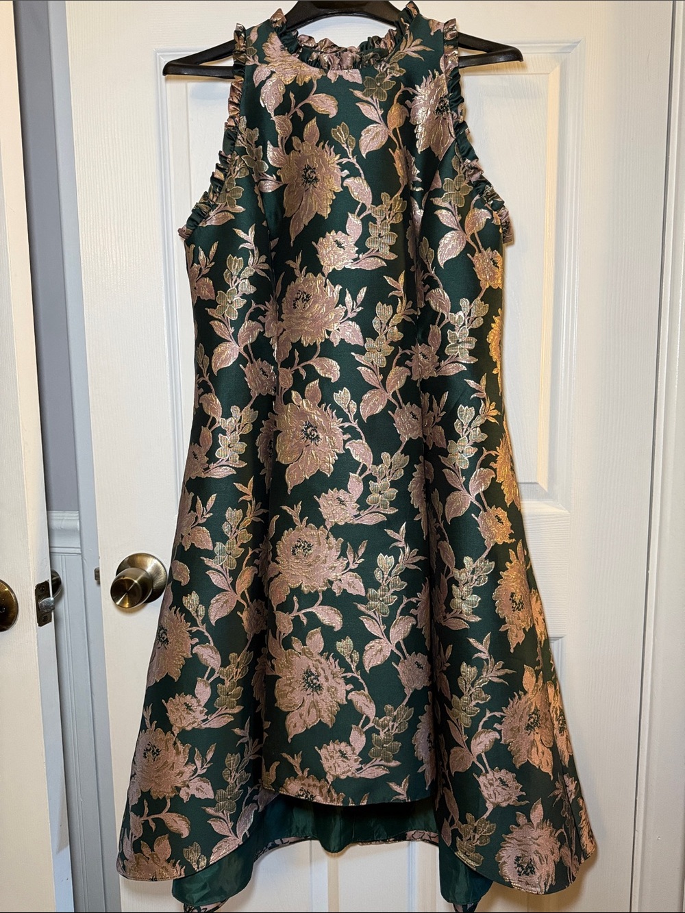 Adrianna Papell Metallic Floral Jacquard High Low w/Pockets Green Pink Size 12